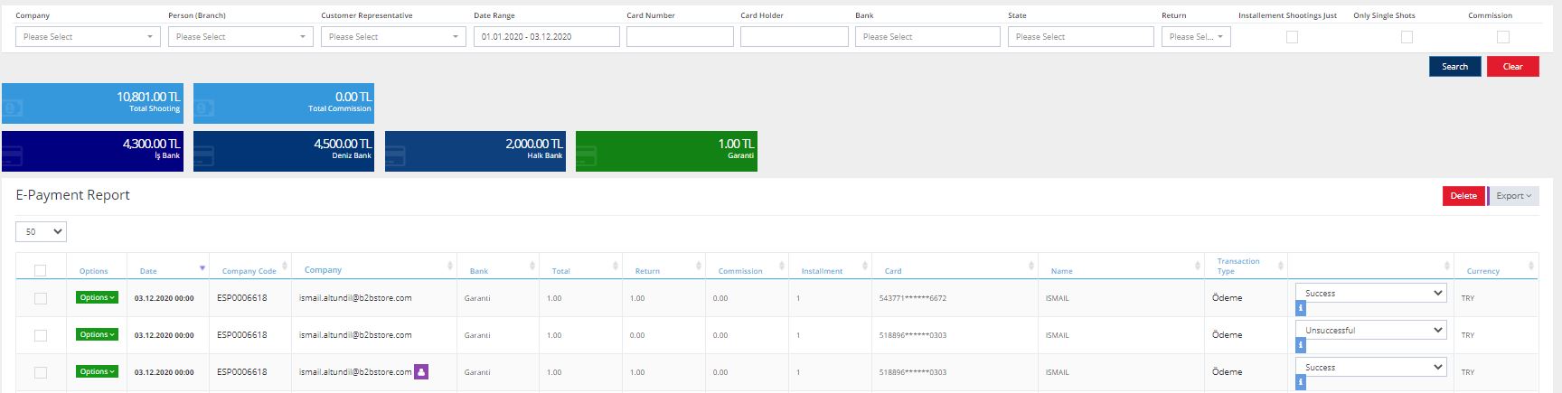 B2B Store PAYMENT REPORTS